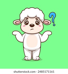 Cute sheep confused cartoon vector icon illustration