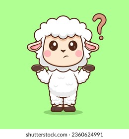 Cute Sheep Confused Thinking Cartoon Vector Icon Illustration. Animal Nature Icon Concept Isolated Premium Vector. Flat Cartoon Style