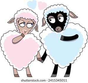 Corta pareja de ovejas enamorada en vector