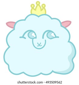 Cute sheep with crown isolated on white background