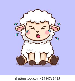 Cute Sheep Crying Cartoon Vector Icon Illustration. Animal Nature Icon Concept Isolated Premium Vector. Flat Cartoon Style