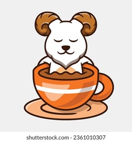 Cute Sheep In A Cup Of Coffee Vector Cartoon Illustration