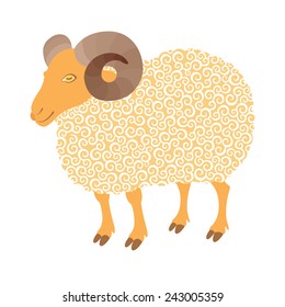 cute sheep with curl - symbol 2015 - vector illustration for design