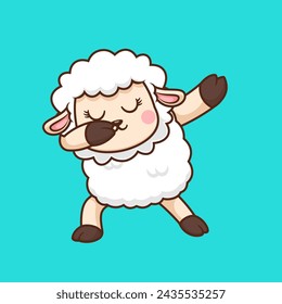 Cute Sheep Dabbing Cartoon Vector Icon Illustration. Animal Nature Icon Concept Isolated Premium Vector. Flat Cartoon Style