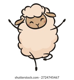 Una linda oveja baila sobre un fondo blanco. Ilustración vectorial plana en estilo de arte de línea