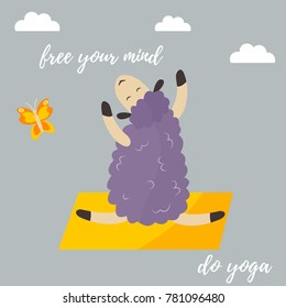 Cute sheep doing yoga exercises 