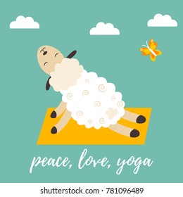 Cute sheep doing yoga exercises 