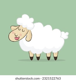 Cute sheep doodle cartoon with smile expression celebrate eid al adha