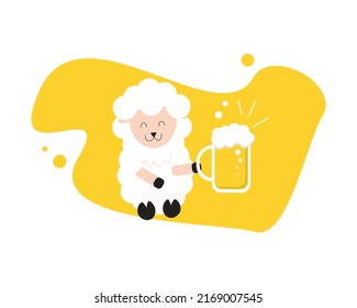 cute sheep drinking beer clipart for digital printing or shirt