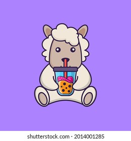 Cute sheep Drinking Boba milk tea.