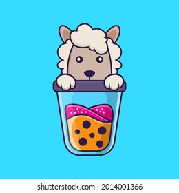 Cute sheep Drinking Boba milk tea.