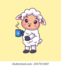 Cute Sheep Drinking Hot Coffee Cartoon Vector Icon
Illustration. Animal Drink Icon Concept Isolated Premium
Vector. Flat Cartoon Style