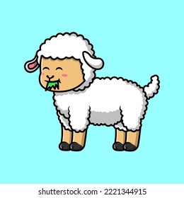 Cute Sheep Eating Grass Cartoon Vector Icons Illustration. Flat Cartoon Concept. Suitable for any creative project.
