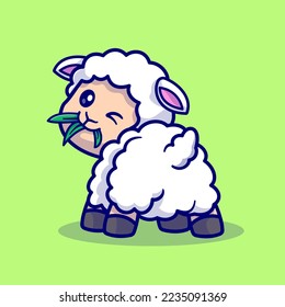 Cute Sheep Eating Grass Cartoon Vektorsymbol Illustration. Tiernatur-Symbol Konzept isolierter Premium-Vektorgrafik. Flachbildkartonstil