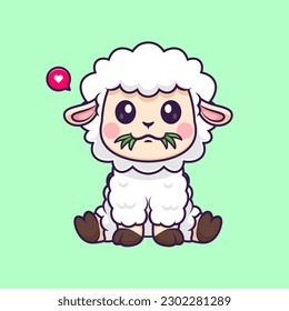 Cute Sheep Eating Grass Cartoon Vektorsymbol Illustration. Tiernatur-Symbol Konzept isolierter Premium-Vektorgrafik. Flachbildkartonstil