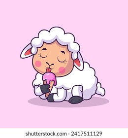Cute Sheep Eating Ice Cream Cone Cartoon Vector Icon
Illustration. Animal Food Icon Concept Isolated Premium
Vector. Flat Cartoon Style