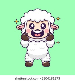 Cute Sheep Excited Cartoon Vector Icon Illustration. Animal Nature Icon Concept Isolated Premium Vector. Flat Cartoon Style