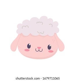 cute sheep face animal cartoon isolated icon vector illustration
