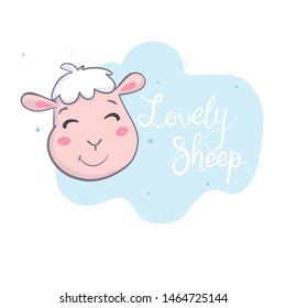 Cute sheep face. Flat icon. Vector illustration