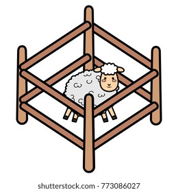 cute sheep in fence character icon