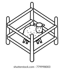 cute sheep in fence character icon