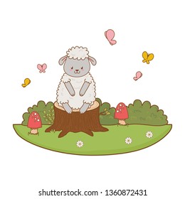 cute sheep in the field woodland character