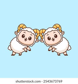 Cute Sheep Fighting Cartoon Vector Icon Illustration. Animal Nature Icon Concept Isolated Premium Vector. Flat Cartoon Style