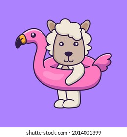 Cute sheep With flamingo buoy.