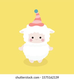 Cute sheep in flat style on pastel background.
