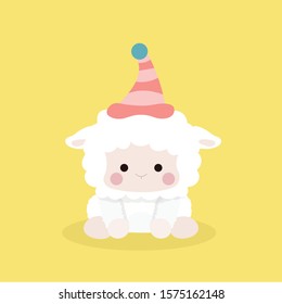 Cute sheep in flat style on pastel background.
