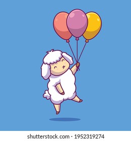 Cute sheep floating with balloon cartoon illustration The Concept of Isolated Technology. Flat Cartoon Style Suitable for Landing Web Pages, Banners, Flyers, Stickers, Cards