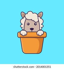 Cute sheep in a flower vase.