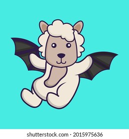 Cute sheep is flying with wings.