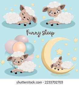 Cute sheep. Funny illustration of a sleeping sheep. Baby Hare