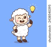 Cute Sheep Get Idea Cartoon Vector Icon Illustration. Animal Technology Icon Concept Isolated Premium Vector. Flat Cartoon Style