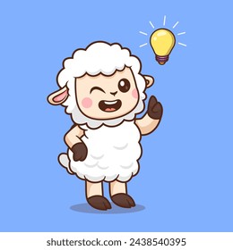 Cute Sheep Get Idea Cartoon Vector Icon Illustration. Animal Technology Icon Concept Isolated Premium Vector. Flat Cartoon Style