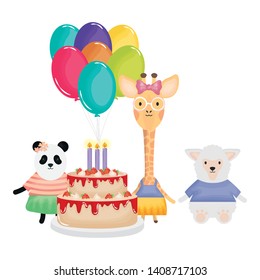 cute sheep and giraffe with panda in birthday party