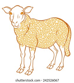 cute sheep with golden curl - symbol 2015 - vector illustration for design