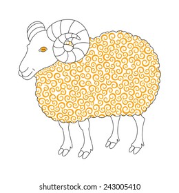 cute sheep with golden curl - symbol 2015 - vector illustration for design