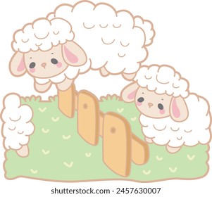 Cute sheep hand drawn emotes icon. Baby sheep illustration activites. Funny sheep clip art elements.