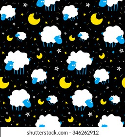Cute sheep hand drawn seamless vector pattern