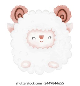 Cute sheep. Hand drawn watercolor illustration isolated on white background.