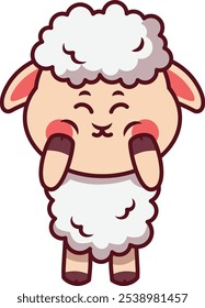 Cute Sheep Hands on Chin Illustration