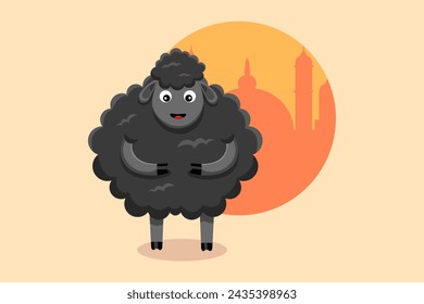 Cute Sheep Happy Eid Adha Flat Illustration