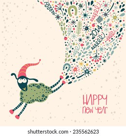 Cute sheep. Happy new year 2015. Vector eps 8
