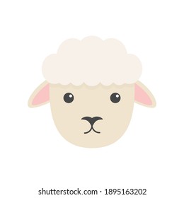 Cute sheep head. Cartoon farm animal. Vector illlustration isolated on white