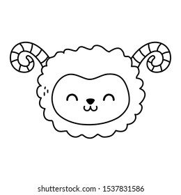 cute sheep head character on white background vector illustration thick line
