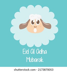 cute sheep head face background pattern with light blue pink color and happy eid al adha greetings
