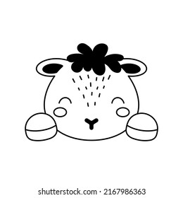 Cute sheep head in Scandinavian style. Animal face for kids t-shirts, wear, nursery decoration, greeting cards, invitations, poster, house interior. Vector stock illustration