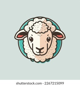 Cute Sheep head Vector Logo Icon Sports Mascot flat illustration